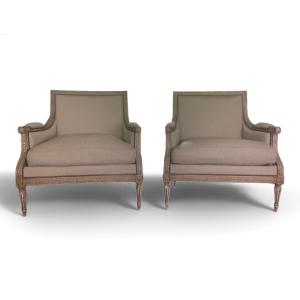 20th Century: Pair Of Large Louis XVI Style Bergères.