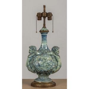 XIXe siècle : pied de lampe dans le goût de Savone