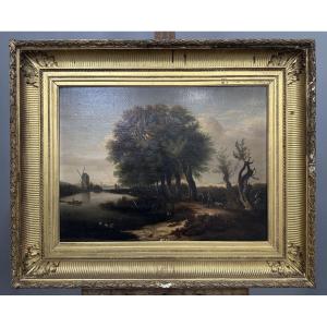 Fin XVIIIE siècle : grande huile sur toile encadrée 