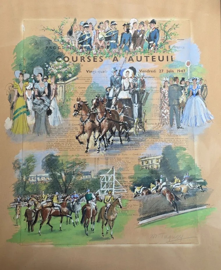 Maurice Taquoy - (1878-1952) Prix Des Drags Day At Auteuil, June 27, 1947