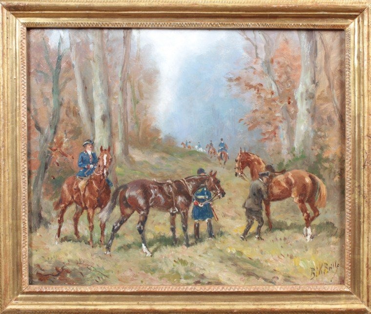 Baron Karl Reille ( 1886 - 1975 ) paire de scènes  de vènerie ( èquipage Belge ? )