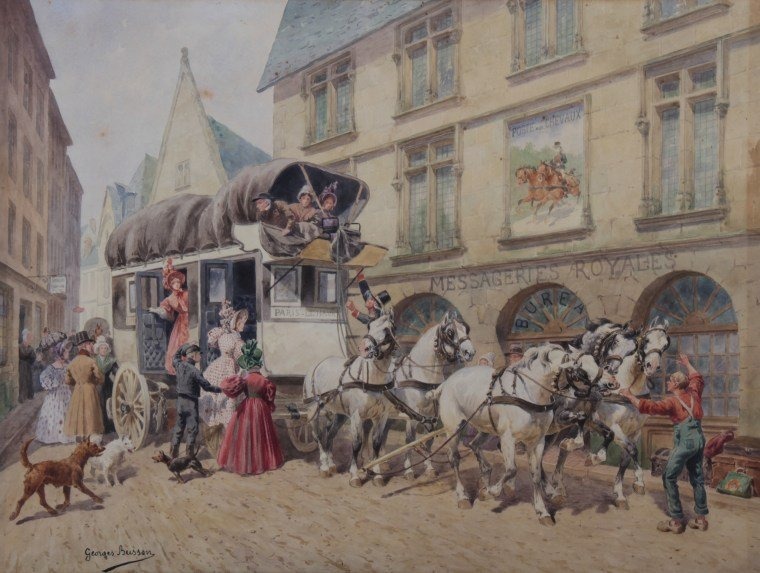 Busson ( Georges ) " Messagerie royale " paires d'aquarelles gouachées-photo-2