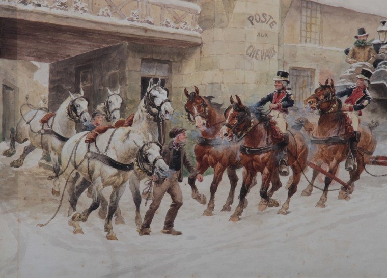 Busson ( Georges ) " Messagerie royale " paires d'aquarelles gouachées-photo-2