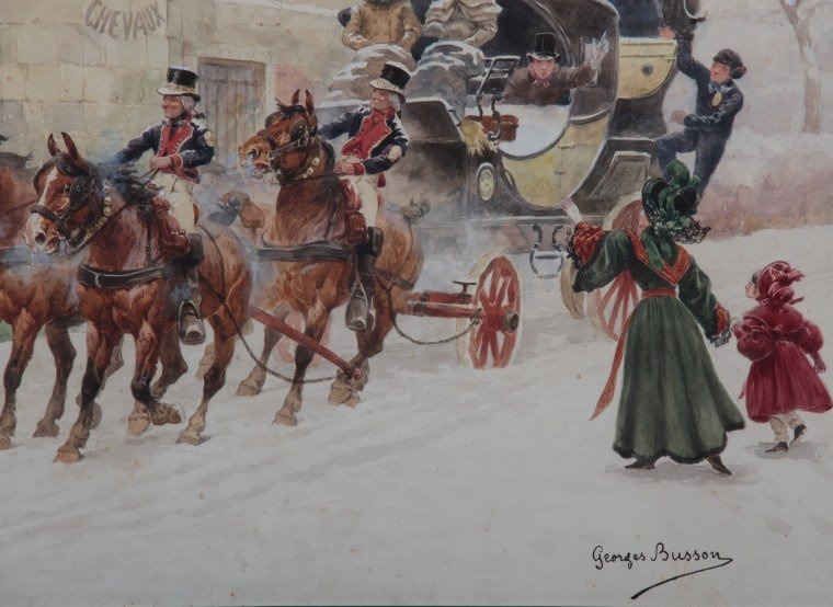 Busson ( Georges ) " Messagerie royale " paires d'aquarelles gouachées-photo-3