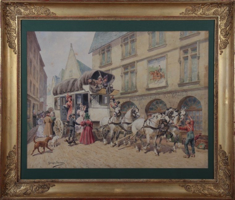 Busson ( Georges ) " Messagerie royale " paires d'aquarelles gouachées