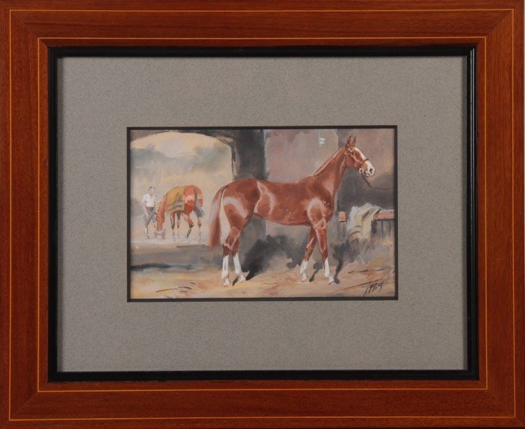 Baron Karl Reille ( 1886 - 1975 )  "  cheval de course à l'écurie "