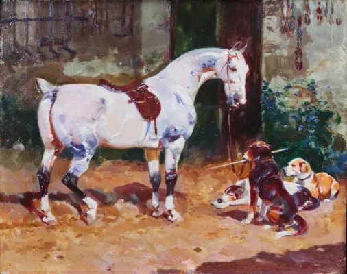 René Princeteau (1843–1914) “hunting Horse And Dogs”-photo-2