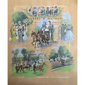 Maurice Taquoy - (1878-1952) Journée du prix des Drags a Auteuil, 27 Juin 1947