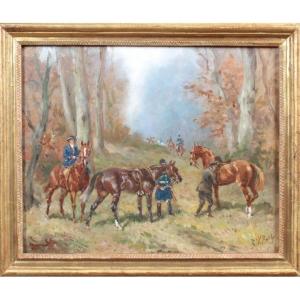 Baron Karl Reille ( 1886 - 1975 ) paire de scènes de vènerie ( èquipage Belge ? )