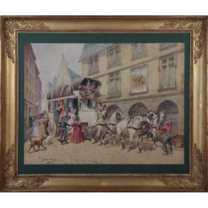 Busson ( Georges ) " Messagerie royale " paires d'aquarelles gouachées