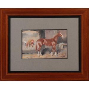 Baron Karl Reille ( 1886 - 1975 ) " cheval de course à l'écurie "