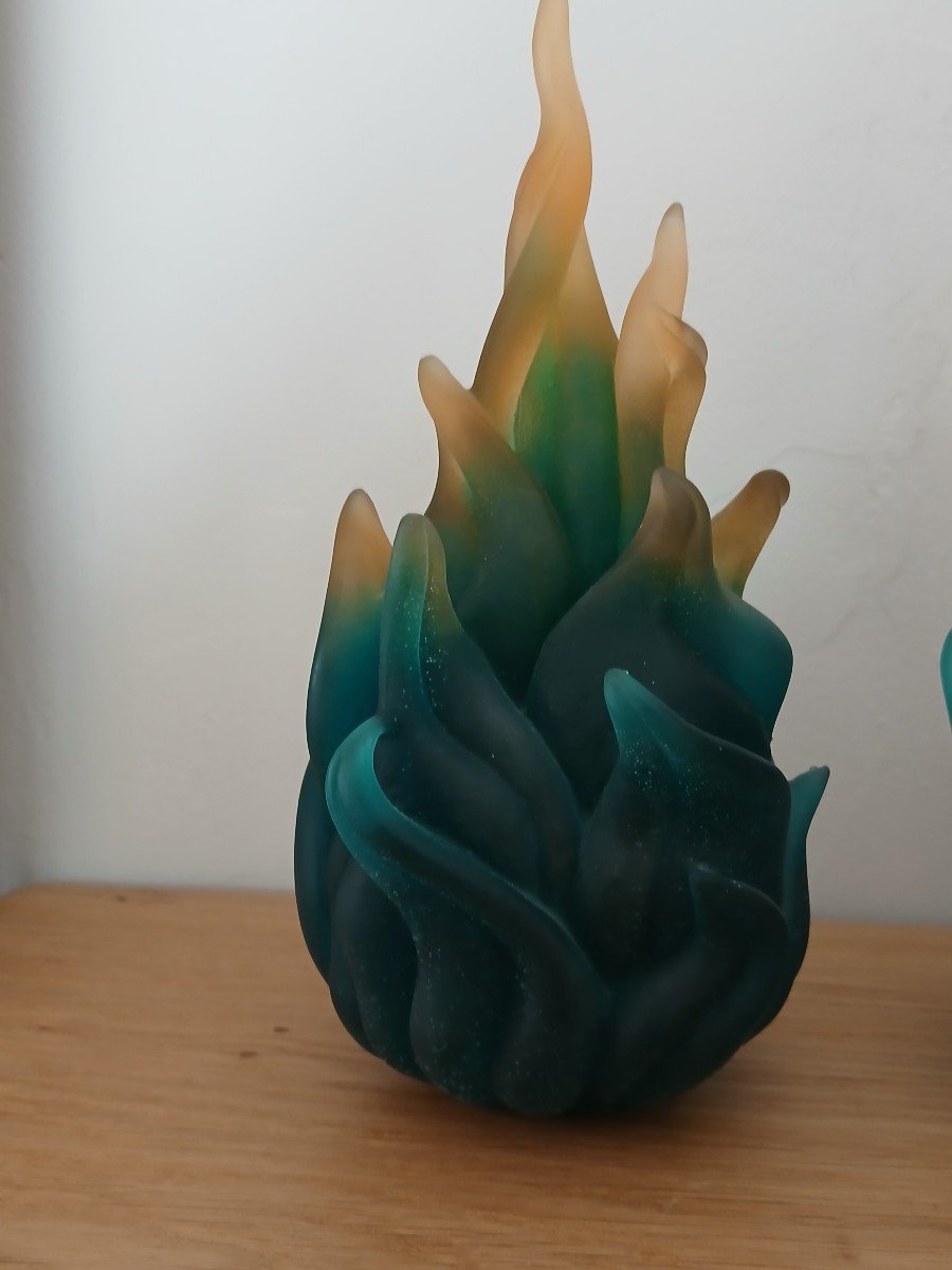 Daum - Paire De Sculptures Modèle "flamme" En Pâte De Verre-photo-3