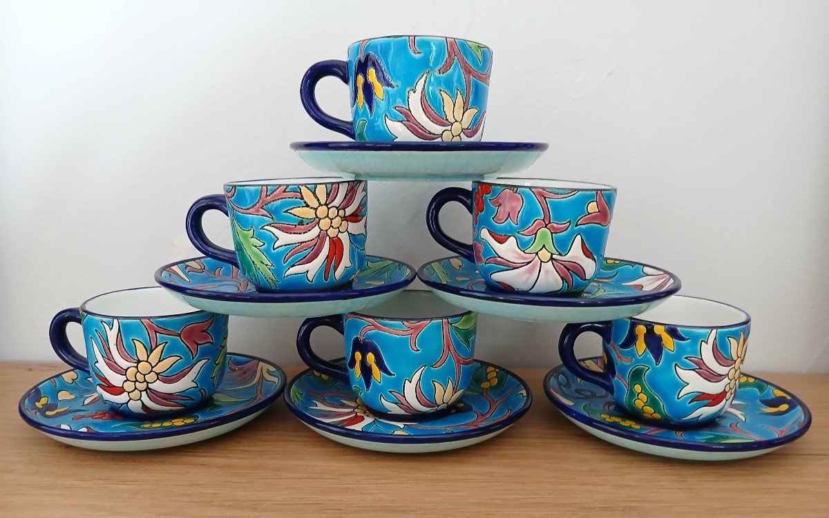 Longwy - Series Of 6 Coffee Cups And Saucers