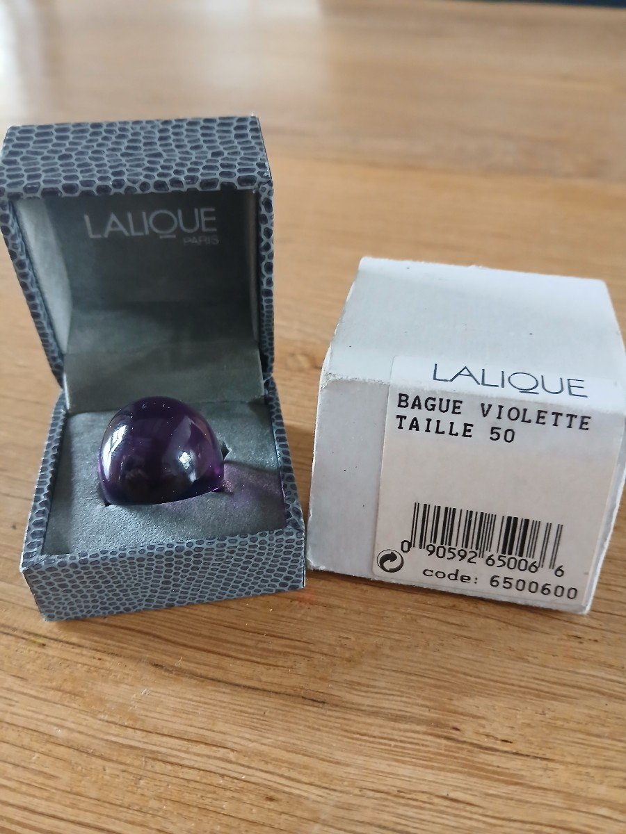 Lalique - Bague En Cristal Violet Dans Sa Boîte-photo-1