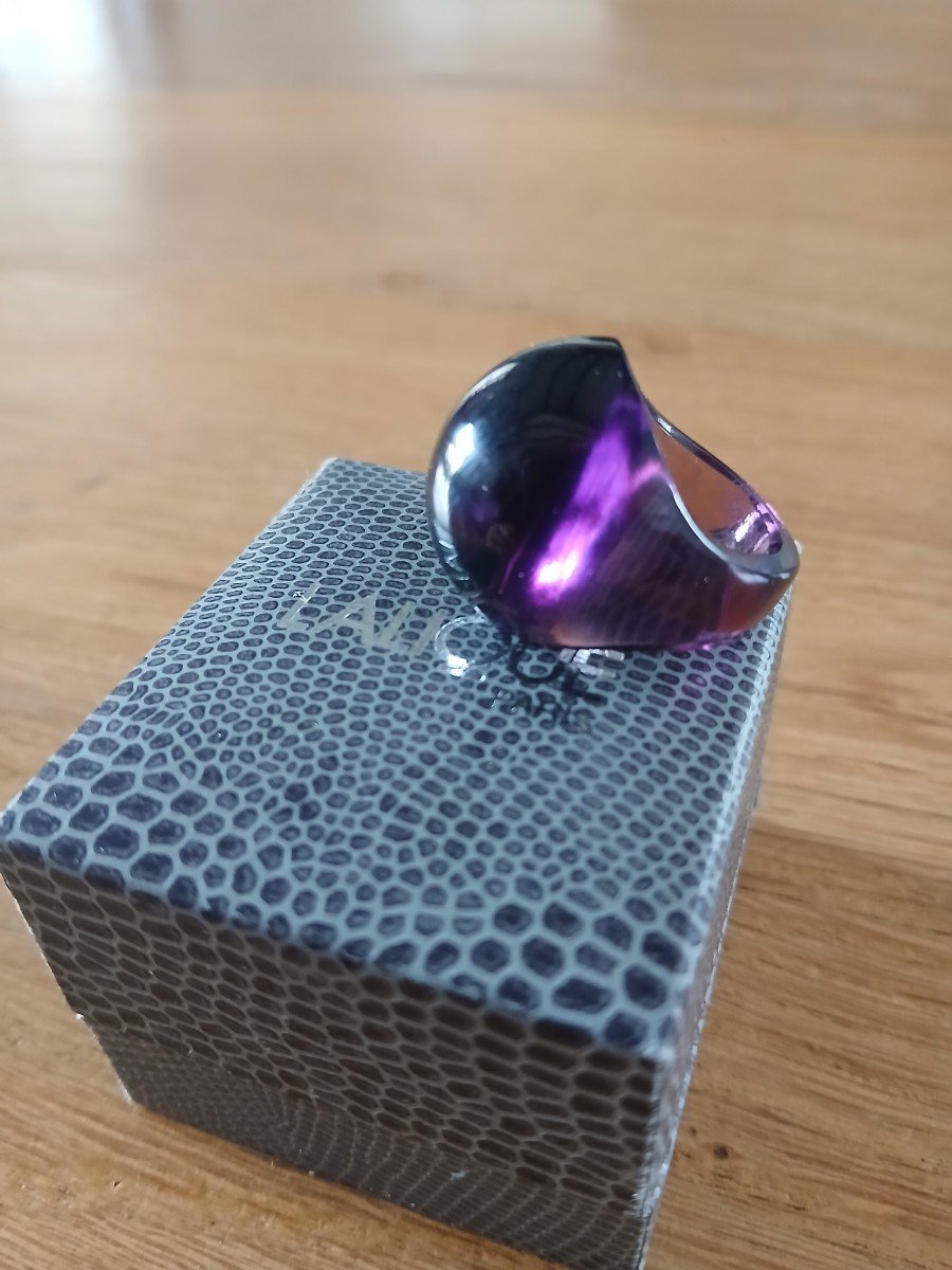 Lalique - Bague En Cristal Violet Dans Sa Boîte-photo-2