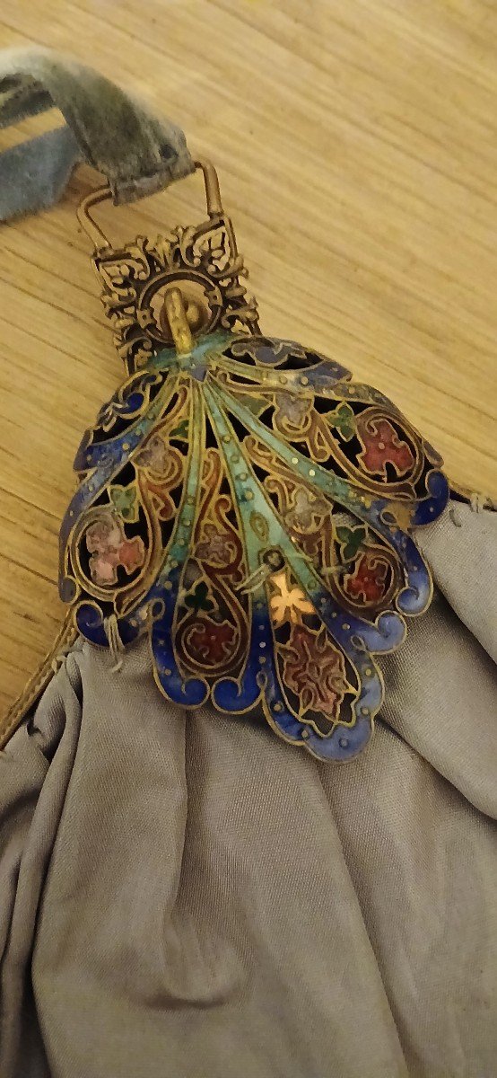 Very Beautiful Minaudière In Fabric And Cloisonné Bronze-photo-3