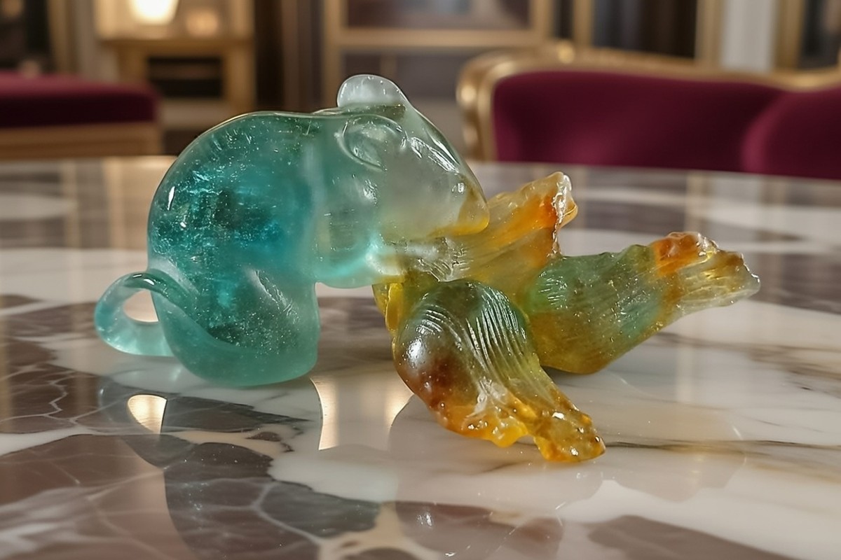 DAUM pâte de verre - souris grignotant des noisettes signé DAUM FRANCE