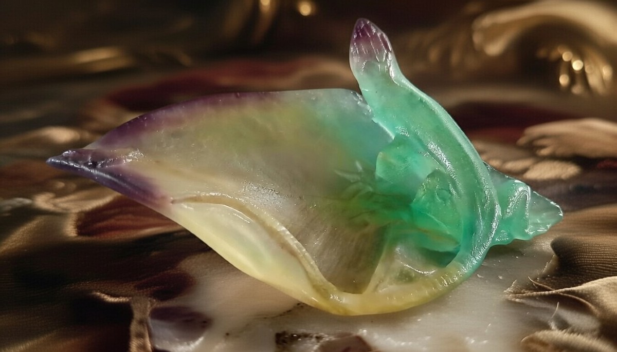 Daum Pâte De Verre Depicting A Lizard And An Insect On A Leaf.