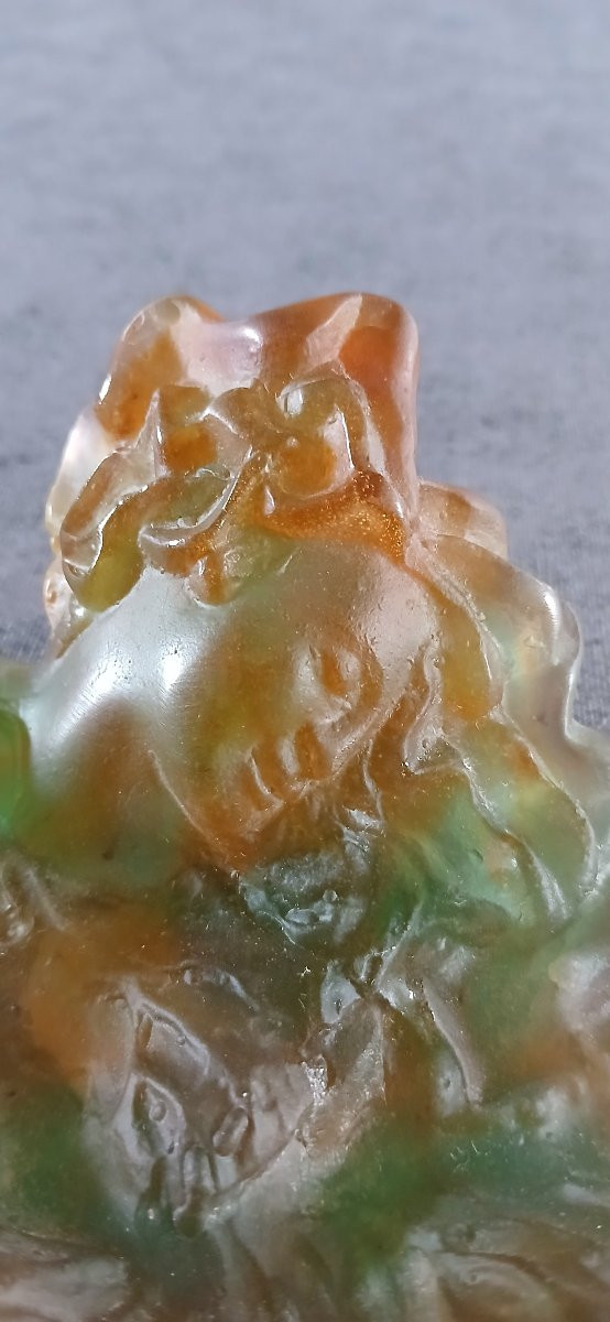 DAUM pâte de verre représentant un visage de femme sur une feuille-photo-2