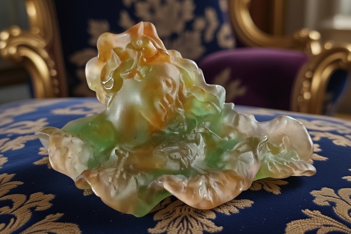 DAUM pâte de verre représentant un visage de femme sur une feuille