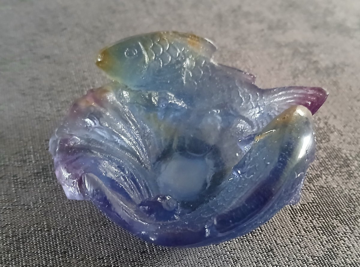 DAUM FRANCE - mini coupelle en pâte de verre représentant 2 poissons dans un tourbillon d'eau-photo-2