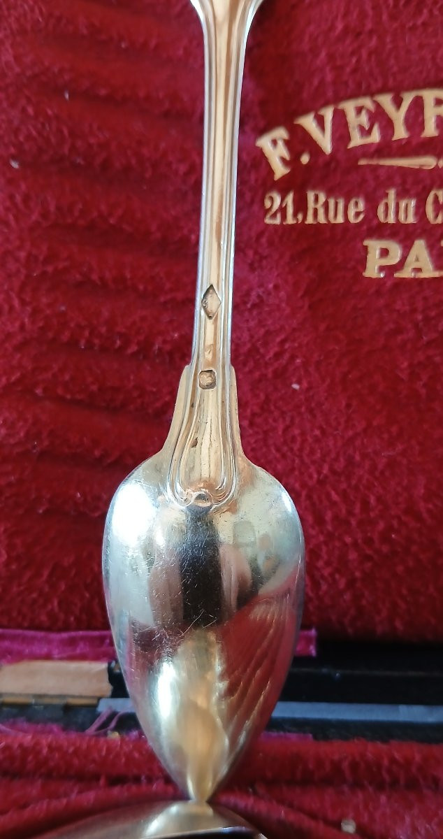 12 Silver-gilt Teaspoons In A Case, Hallmarked With The Minerva 1st Standard-photo-2