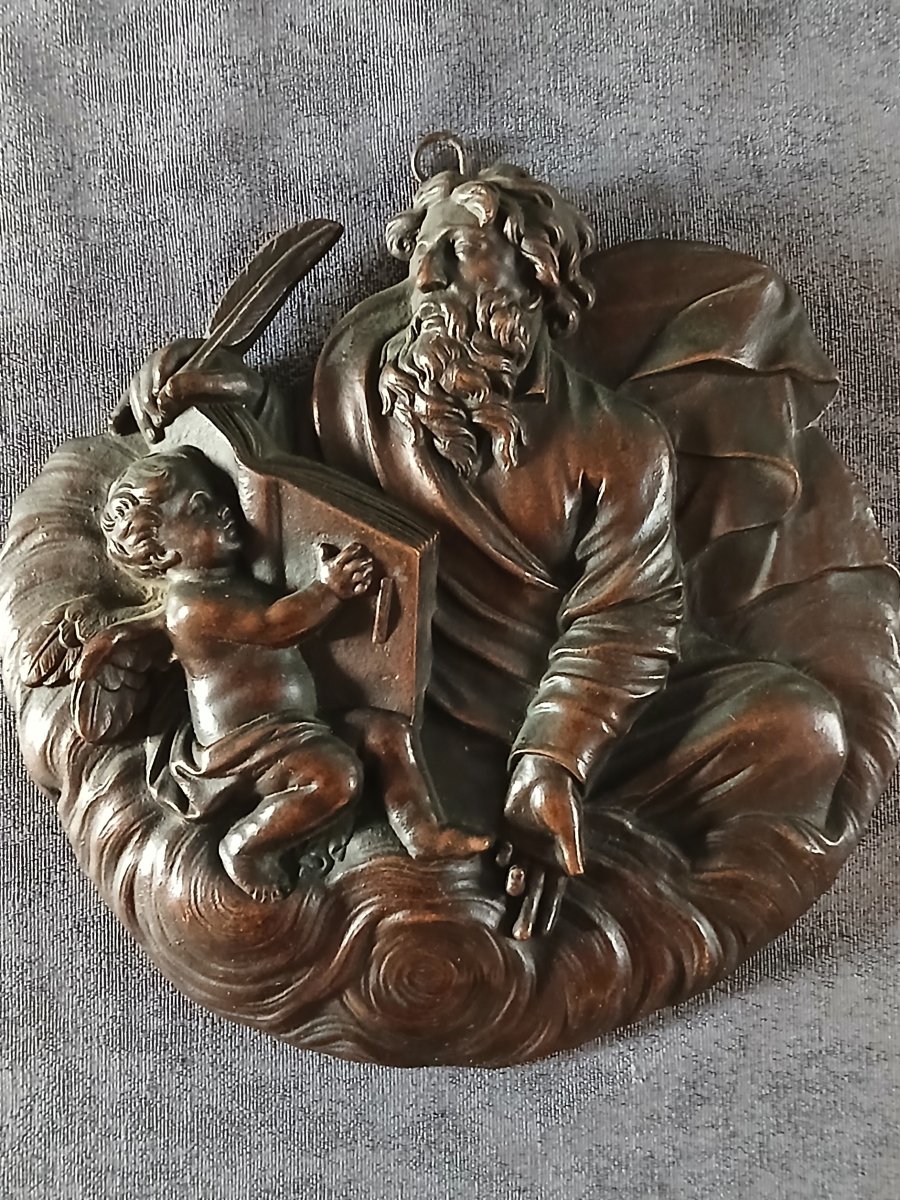 4 médaillons bas relief en bronze , représentation évangéliste-photo-3