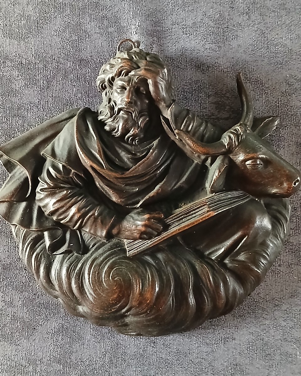 4 médaillons bas relief en bronze , représentation évangéliste-photo-4