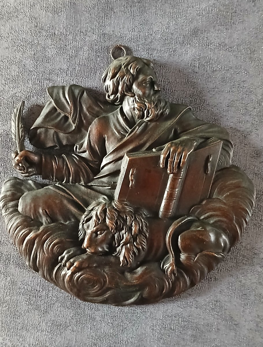 4 médaillons bas relief en bronze , représentation évangéliste-photo-1
