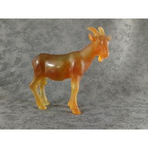 Daum - Goat In Glass Paste And Amber Tint