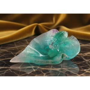 Daum France - Glass Paste Depicting A Scarab On A Leaf