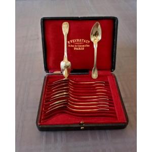 12 Silver-gilt Teaspoons In A Case, Hallmarked With The Minerva 1st Standard