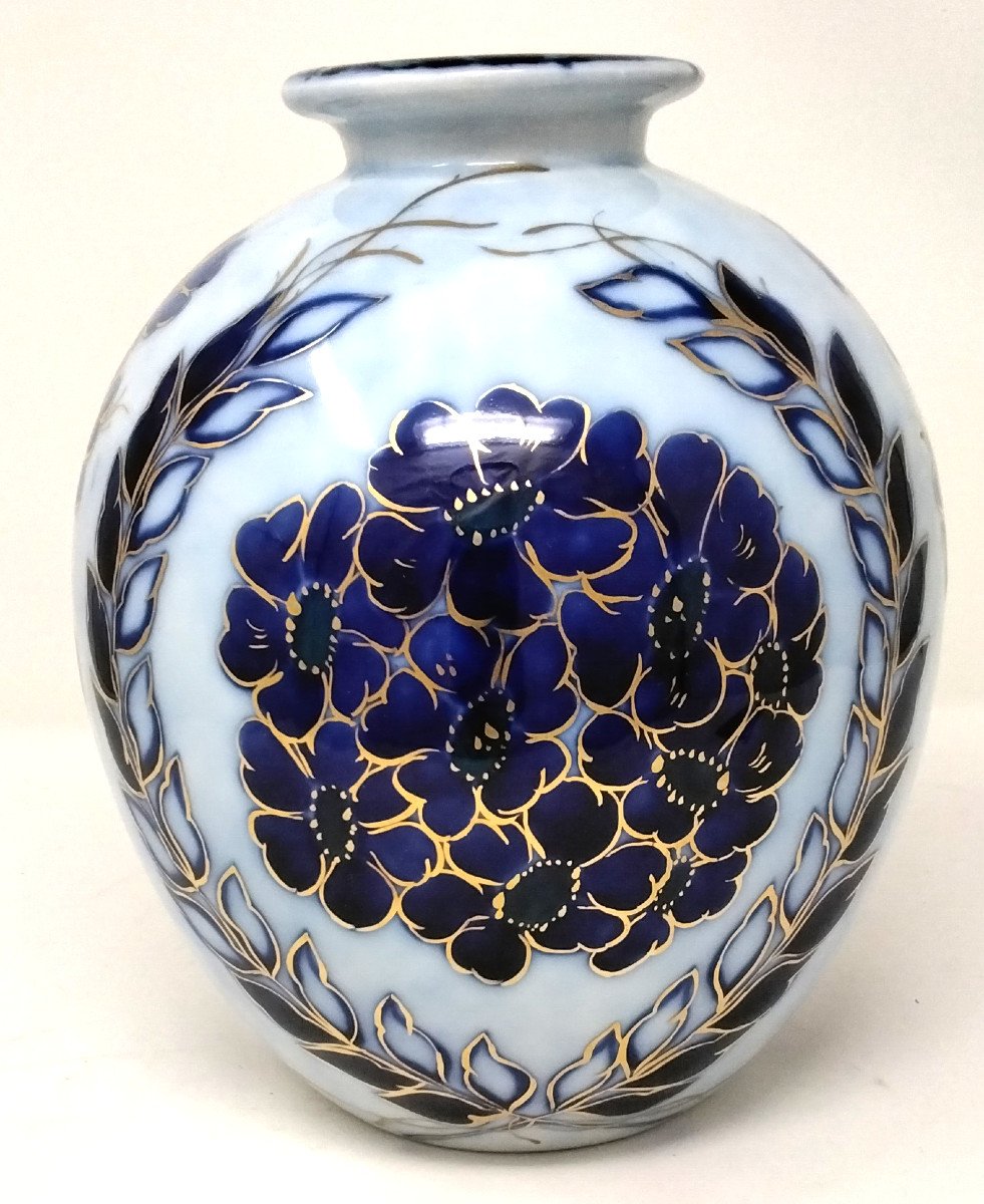 Limoges Porcelain Vase By Camille Tharaud Art Deco "jasmin" Shape-photo-3