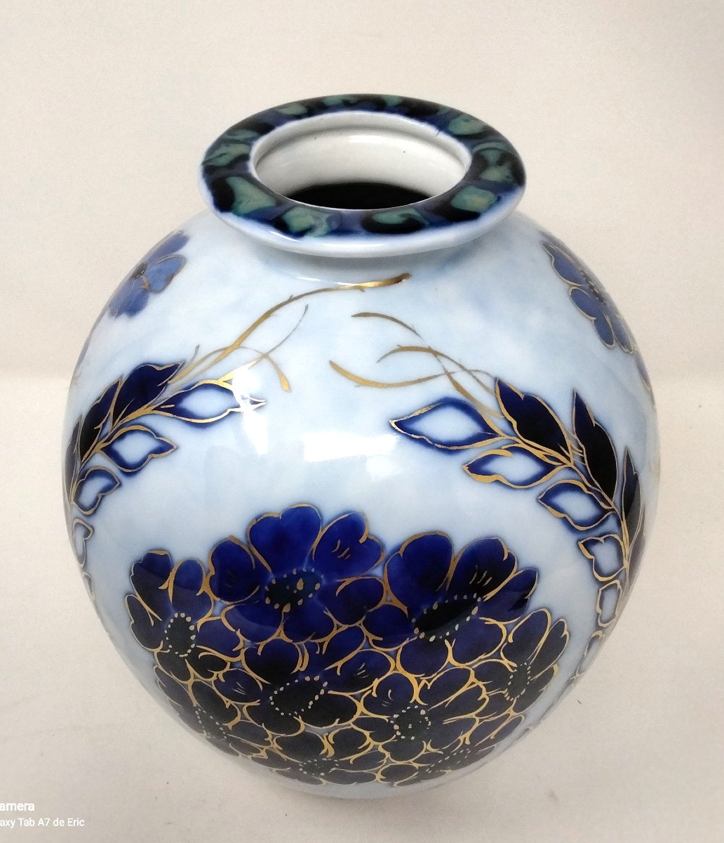 Limoges Porcelain Vase By Camille Tharaud Art Deco "jasmin" Shape-photo-2