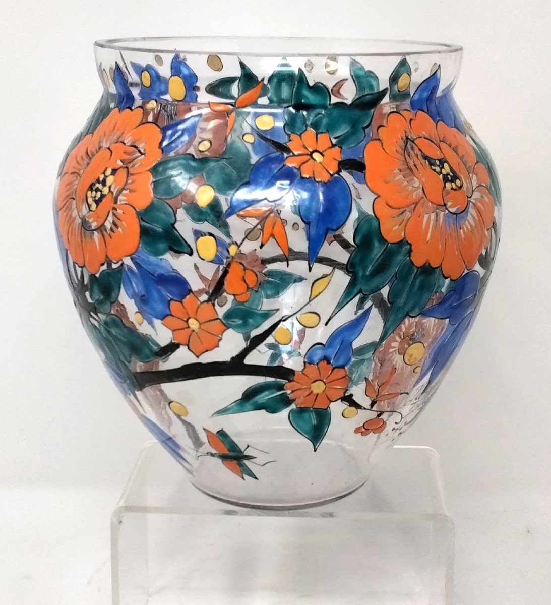 Vase Verre De Adrien Mazoyer Aux Fleurs Oranges-photo-3