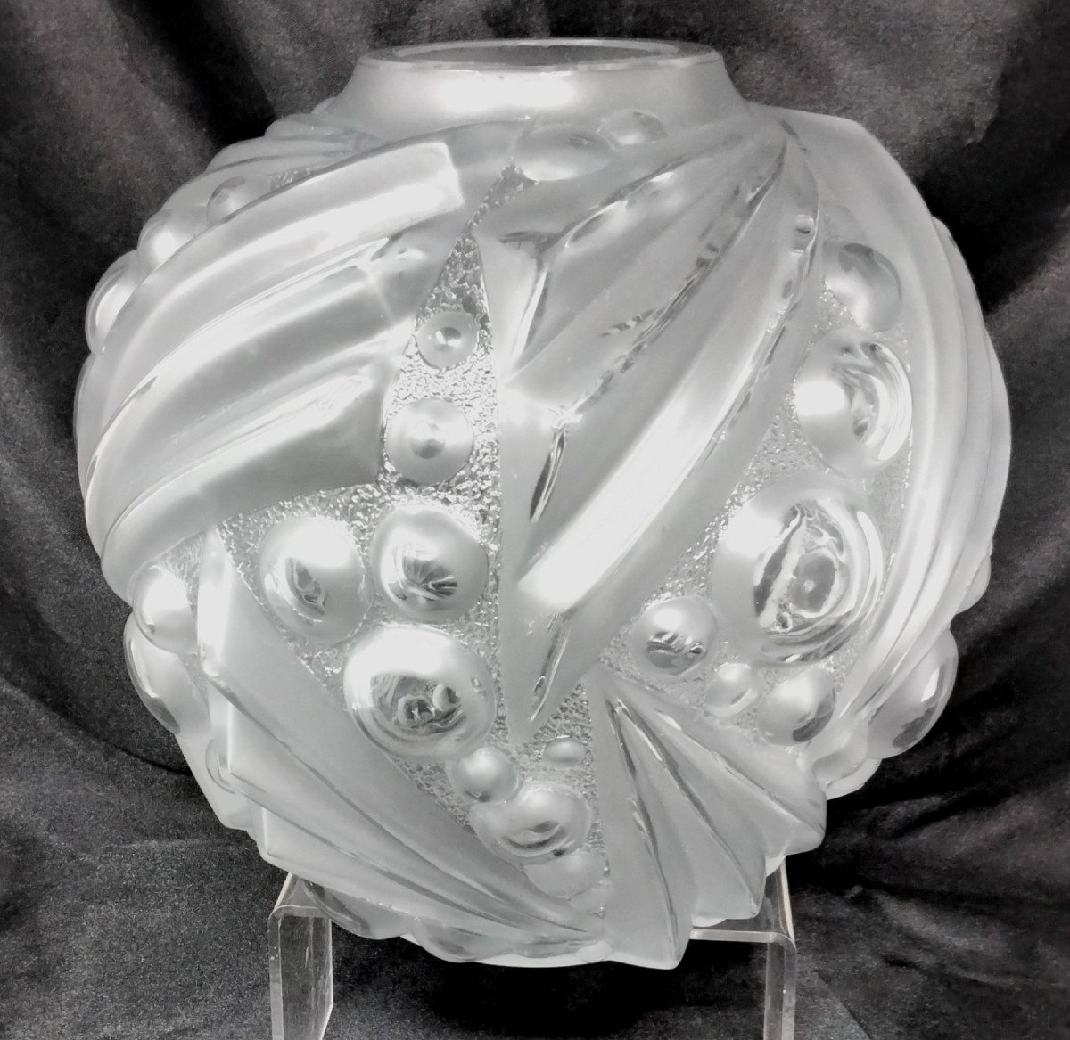 Vase Decor Géométrique  Art Déco Verre Depoli Cazaux Degué-photo-2