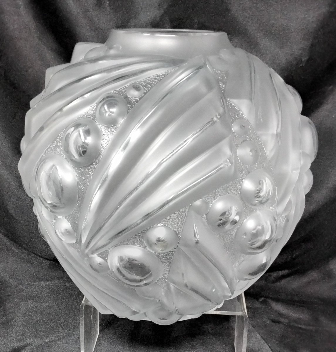 Vase Decor Géométrique  Art Déco Verre Depoli Cazaux Degué-photo-3