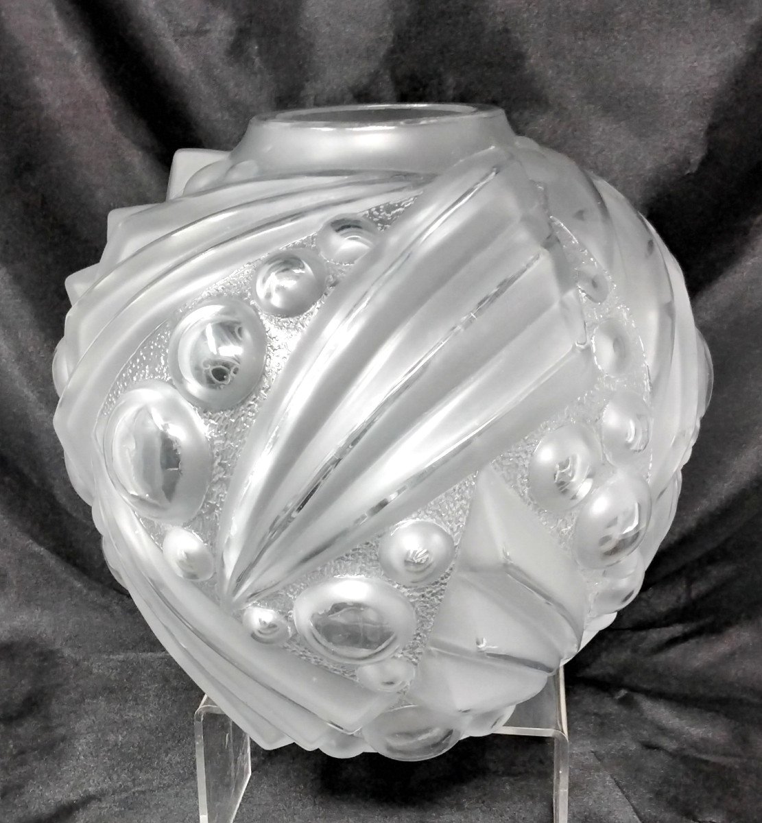 Vase Decor Géométrique  Art Déco Verre Depoli Cazaux Degué