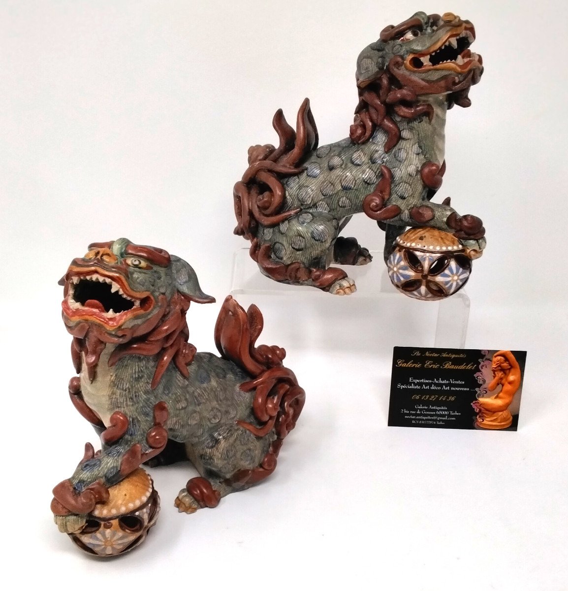 Pair Of Porcelain Fô Dogs Viet Nam Indochina-photo-2