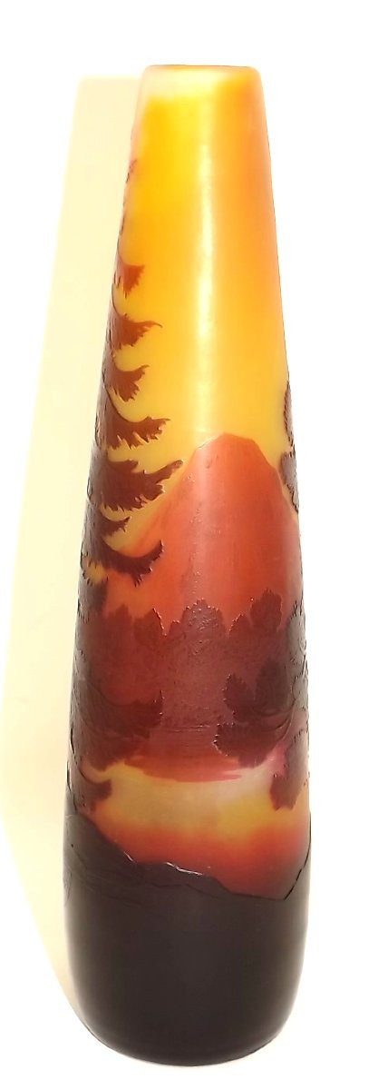 Spindle Vase By Paul Nicolas Nancy (d'argental) Vosges Lake Landscape-photo-4