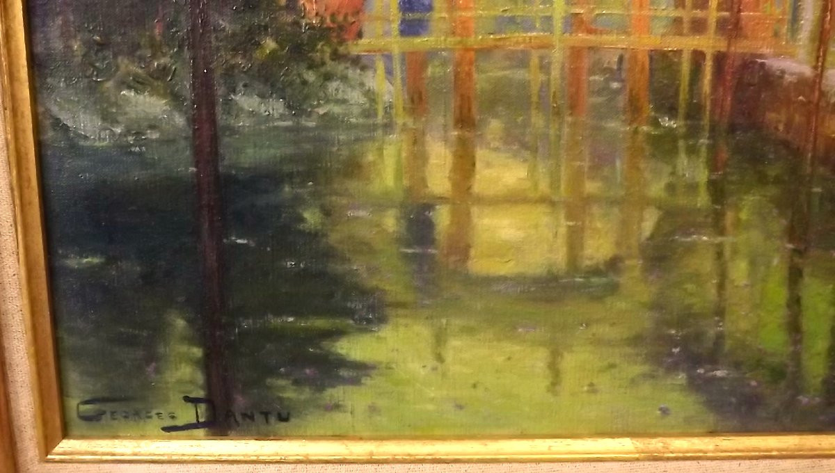 Oil On Canvas By Georges Dantu Japanese Garden With Wisteria-photo-1