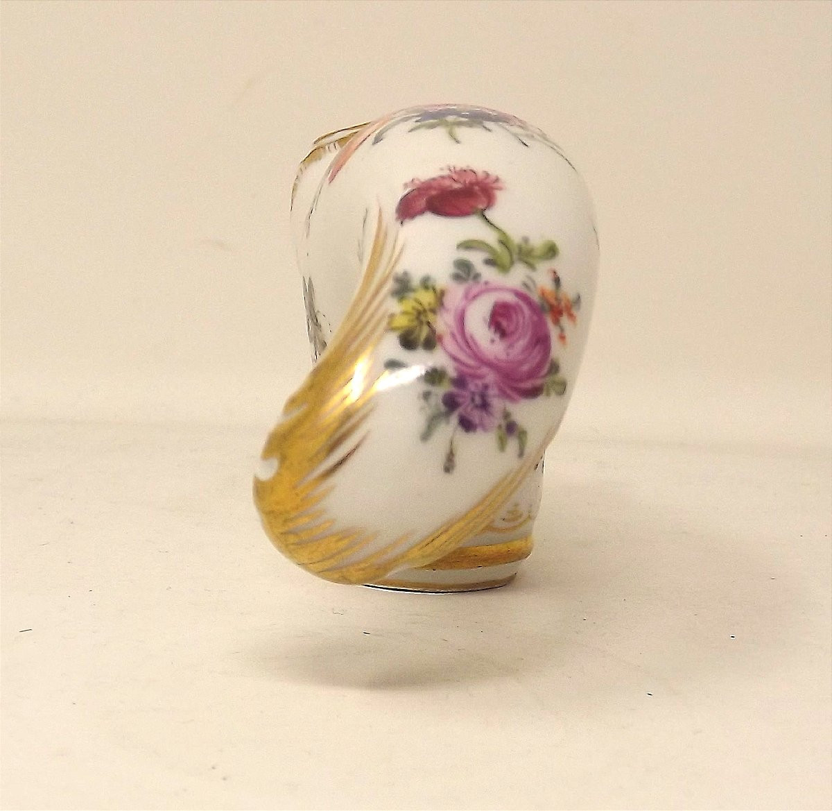 Rococo Style Cane Knob, Saxon Porcelain, Floral Decoration And Gilding-photo-4