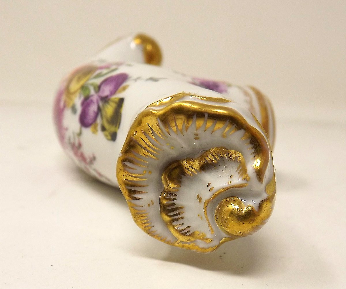 Rococo Style Cane Knob, Saxon Porcelain, Floral Decoration And Gilding-photo-4