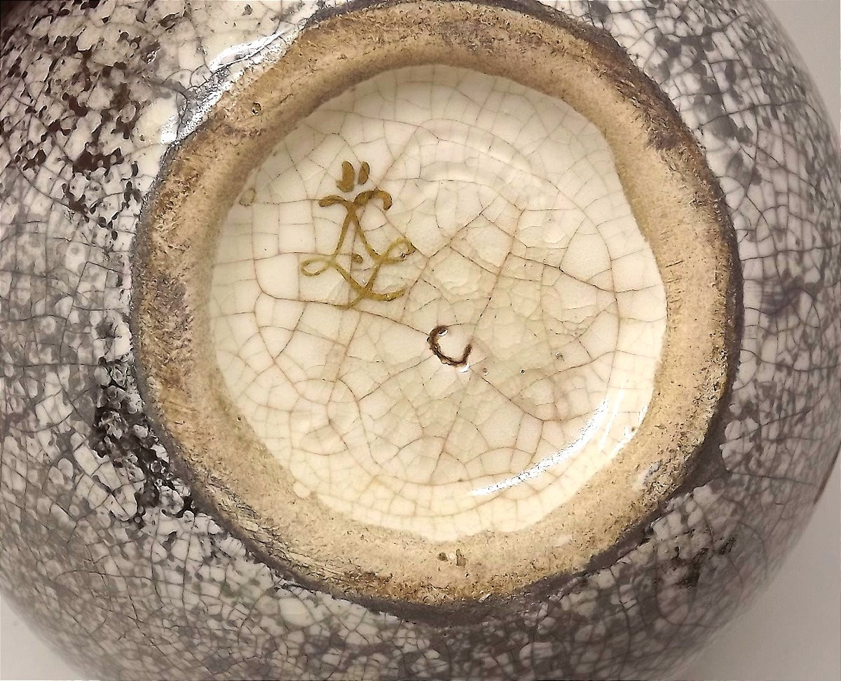 Cracked Ceramic Vase Enhanced With Platinum By Berlot-mussier (vierzon France) Art Deco -photo-2