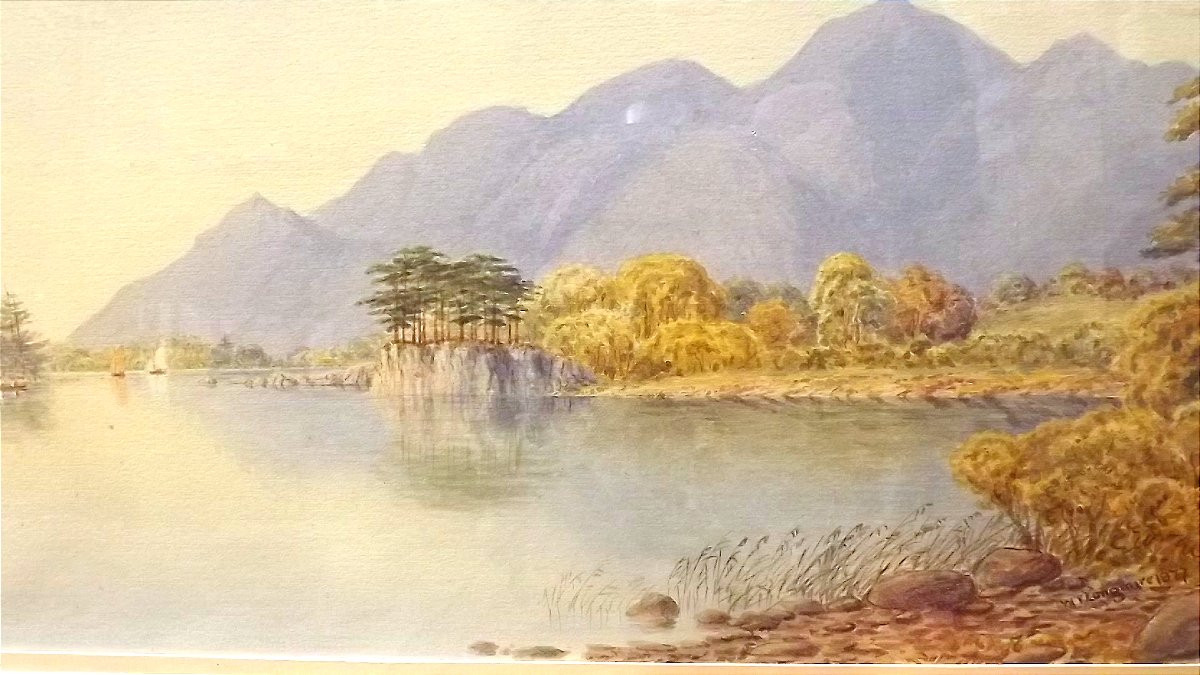 Aquarelle de William Taylor Longmire Derwentwater Lake 1877-photo-3