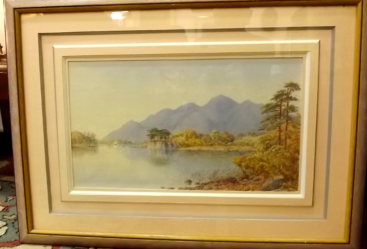Aquarelle de William Taylor Longmire Derwentwater Lake 1877