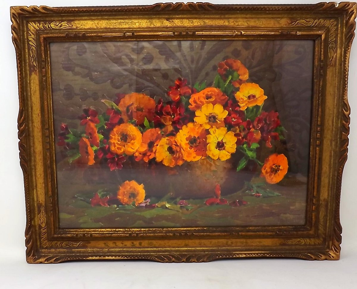 aquarelle de Casimir Raymond bouquet de zinnias-photo-4