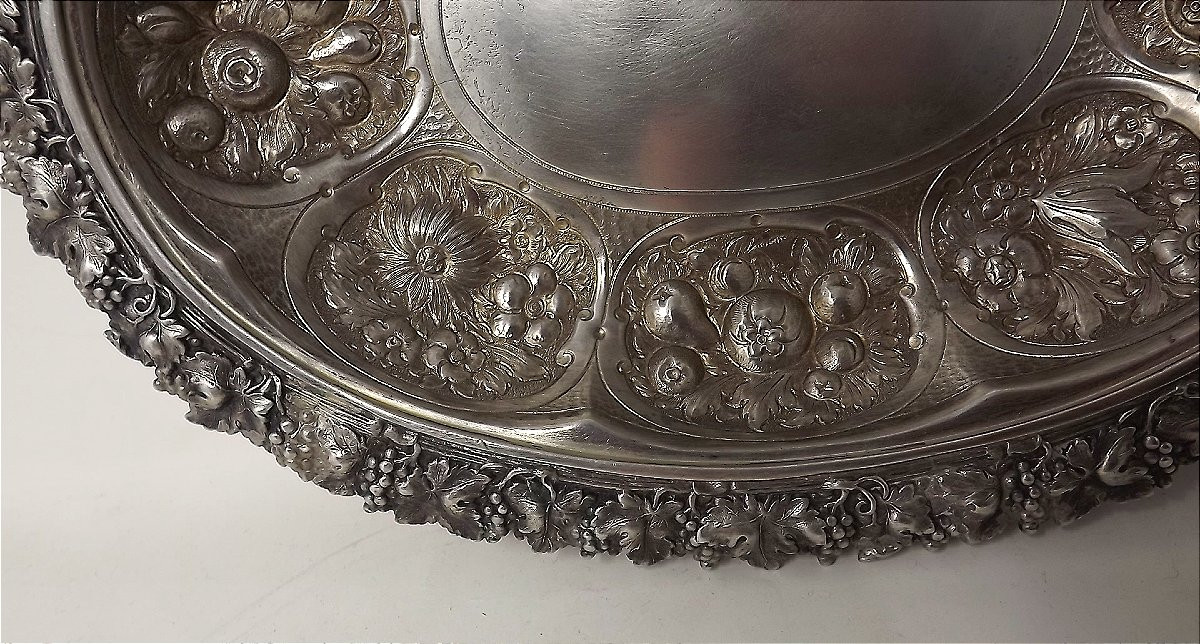 Corbeille en argent anglais décor de pampres, fleurs et fruits EDOUARD BARNARD & SONS-photo-2