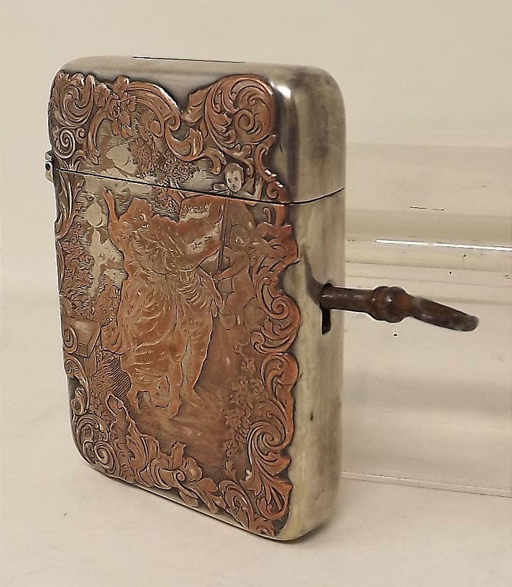 Etui à billet doux fin XVIIIe métal argenté à serrure gravure de H Fragonard-photo-4