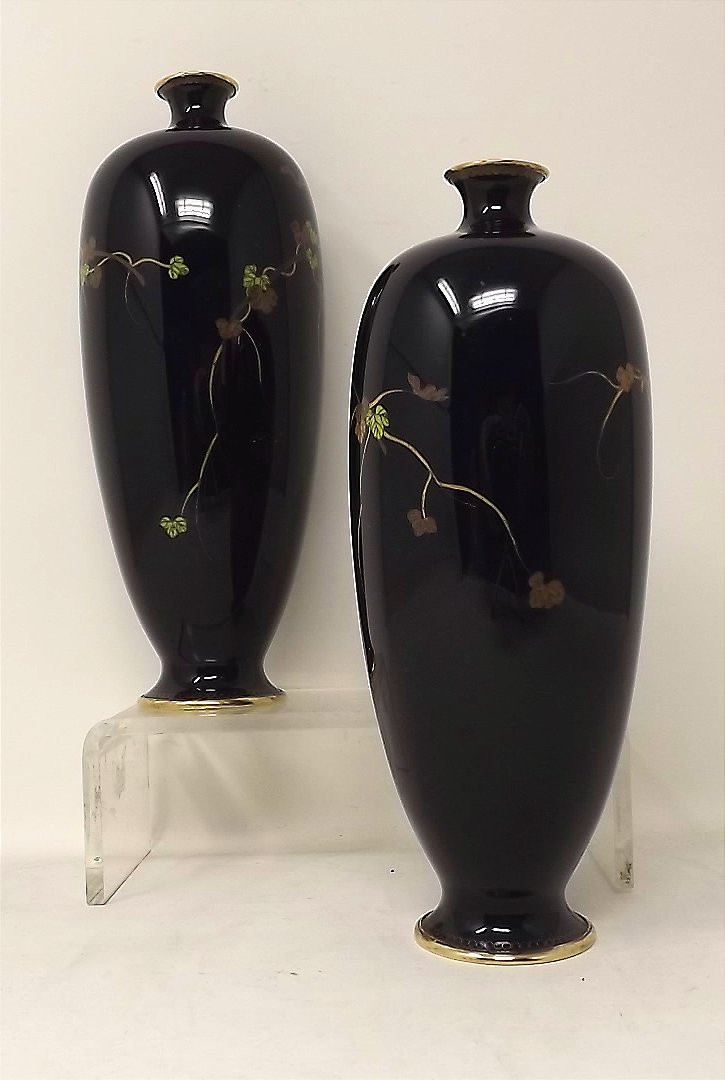 paire de vases Japonais cloisonnés époque Meiji oiseaux sur branches-photo-3